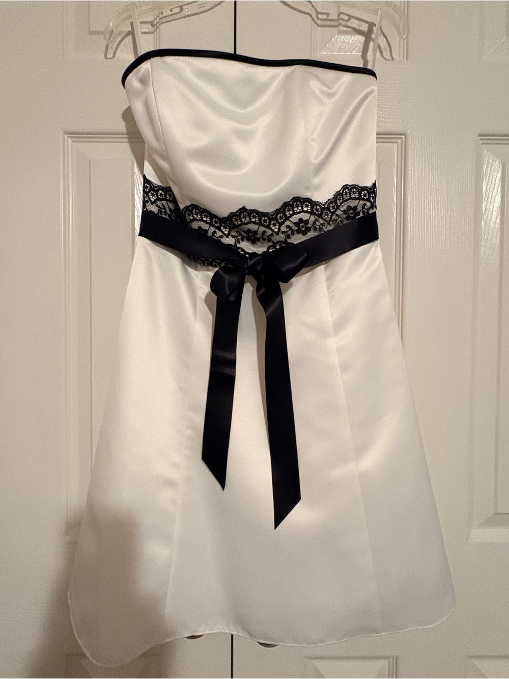 Jessica McClintock White Strapless Dress with Black Lace & Ribbon
